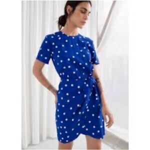 Paris Atelier & Other Stories Blue Polka Dot Short Sleeve Tie Waist Mini Dress 8